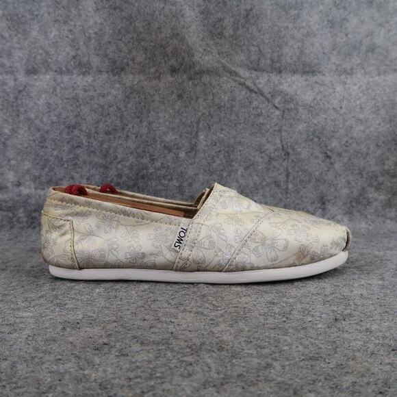 Toms Shoes Womens 6.5 Flats Slip On Casual Floral Jacquard Classics Metallic - Picture 2 of 13